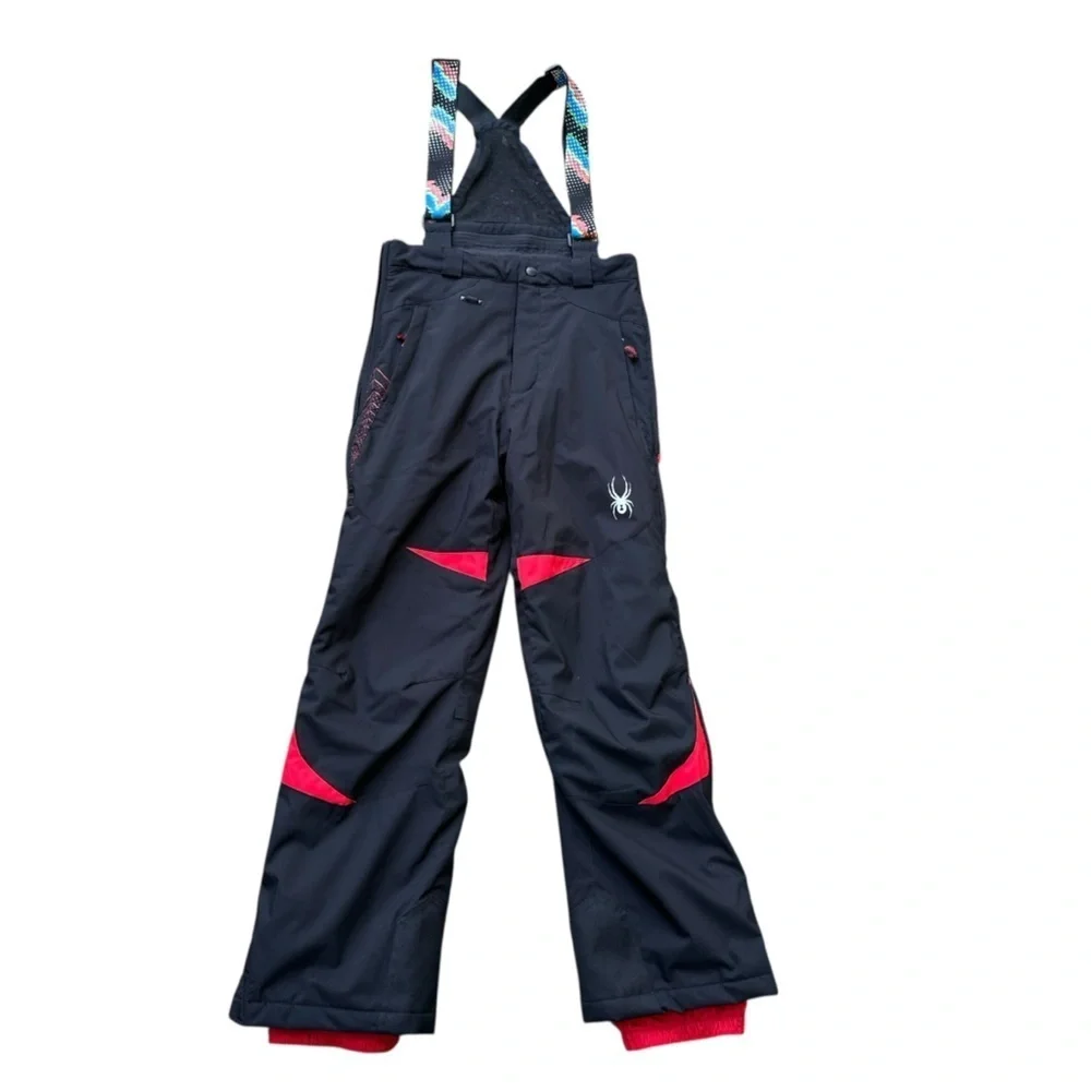 Spyder Bib Ski Snow Pants Like New Black Removable Suspenders Waterproof Kids 18